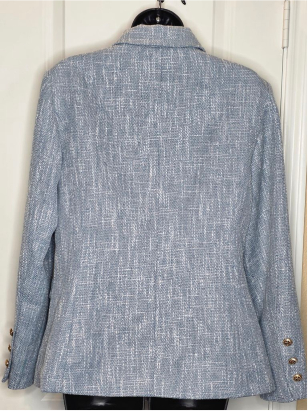 Women's Unbranded Blue White Tweed Double-Breasted Blazer L - Picture 3 of 4